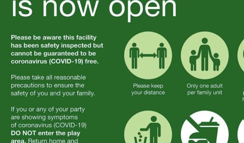 Photograph of the play area open signage with Covid 19 rules